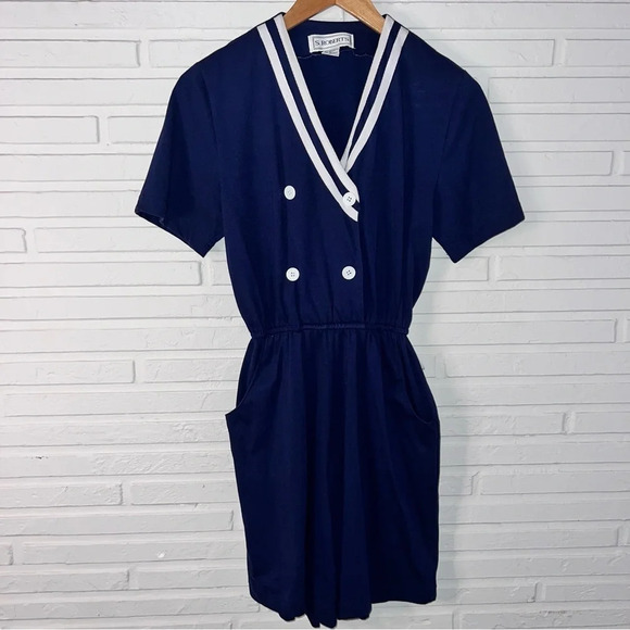 S. Robert’s Vintage Navy Blue and White Nautical Romper, Women’s Size Small - Picture 1 of 7